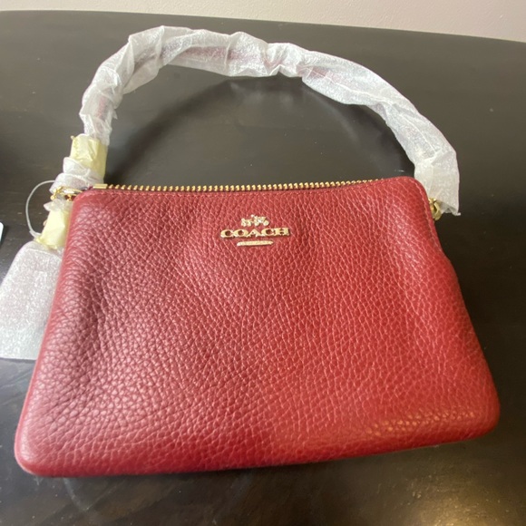 NWT COACH mini wristlet wallet, burgundy with gold hardware - Picture 2 of 7